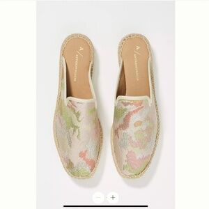 Anthropologie glittered camo espadrilles mule slip on jute slides shoes